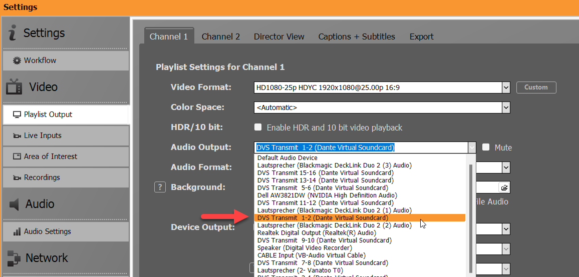 Setup DVS Dante Virtual Soundcard Playdeck