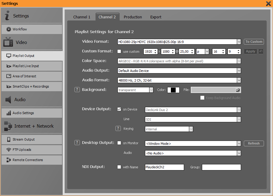 PLAYDECK Professional Video Playback Playout Software for Windows * Settings for Internal Keying